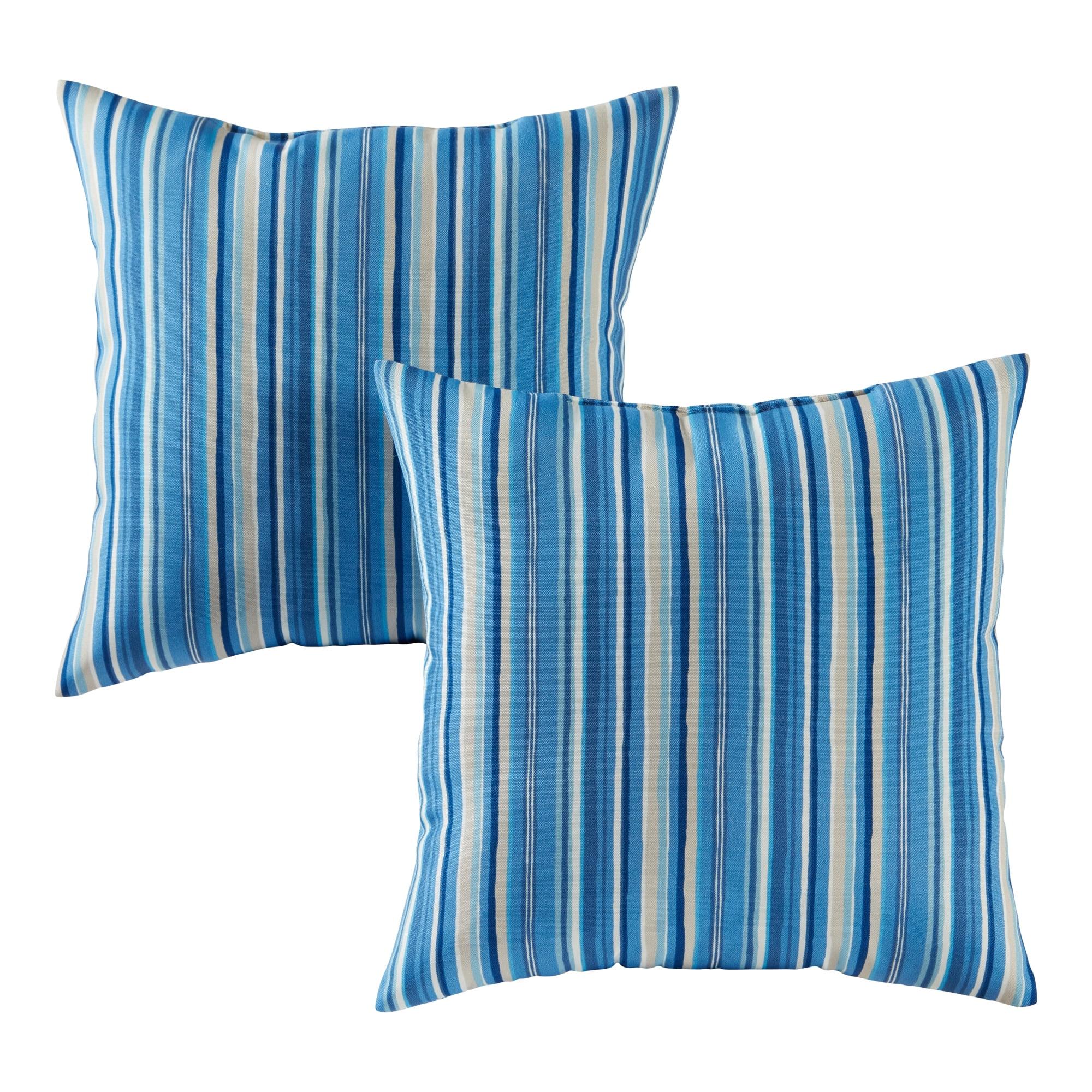 Sapphire Stripe 17" Square Outdoor Throw Pillows (Set of 2)