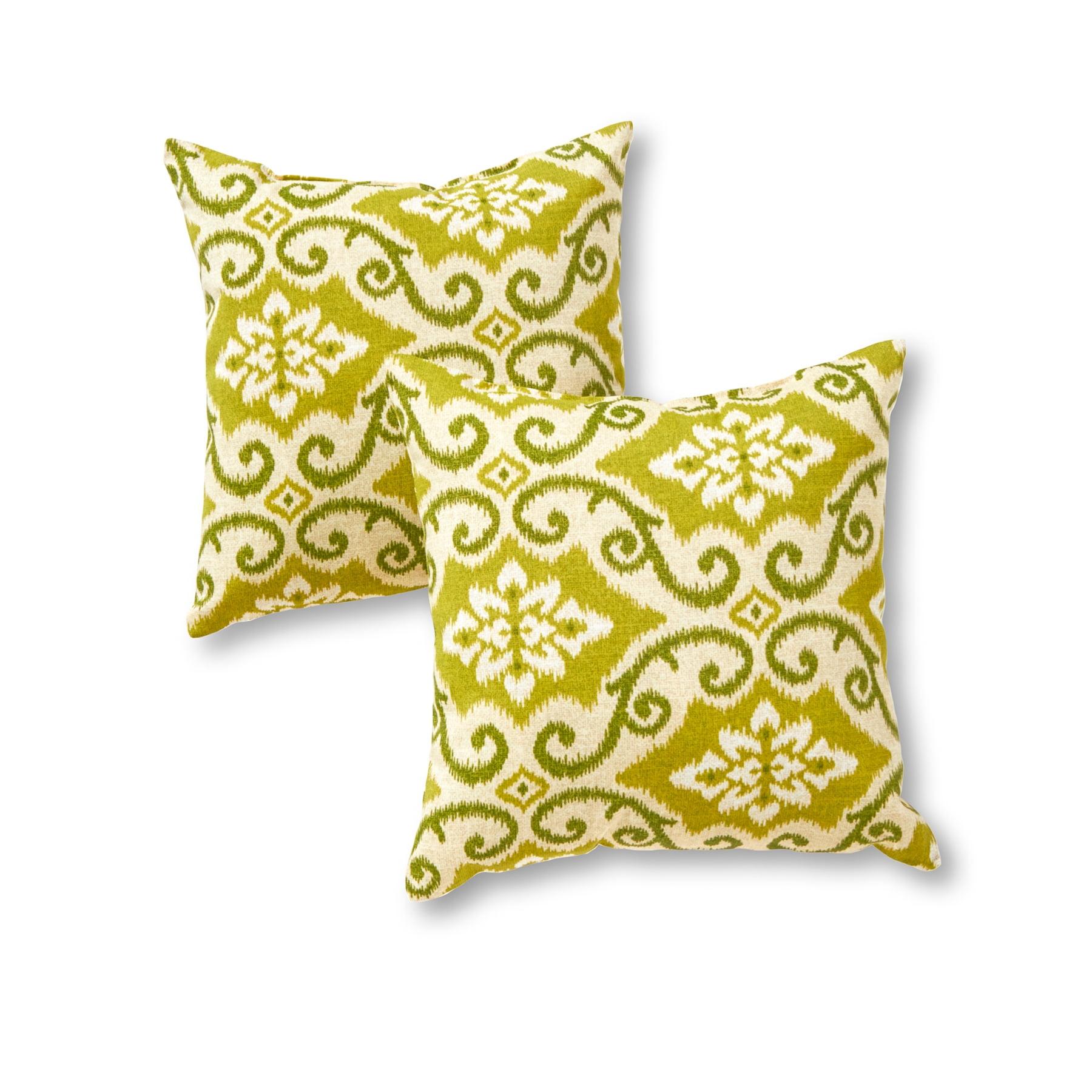 Shoreham Green Ikat 17" Square Outdoor Throw Pillow Set