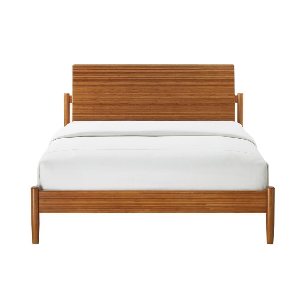 Benji Amber Queen Platform Bed with Upholstered Headboard in Bamboo