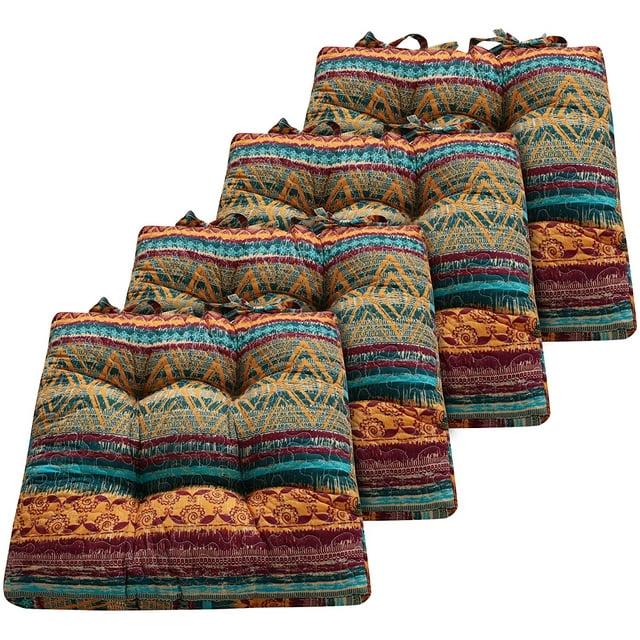 Greenland Home Barefoot Bungalow Triple-Layered Chair Pad - Seat Cushion - Southwest - Set of 4