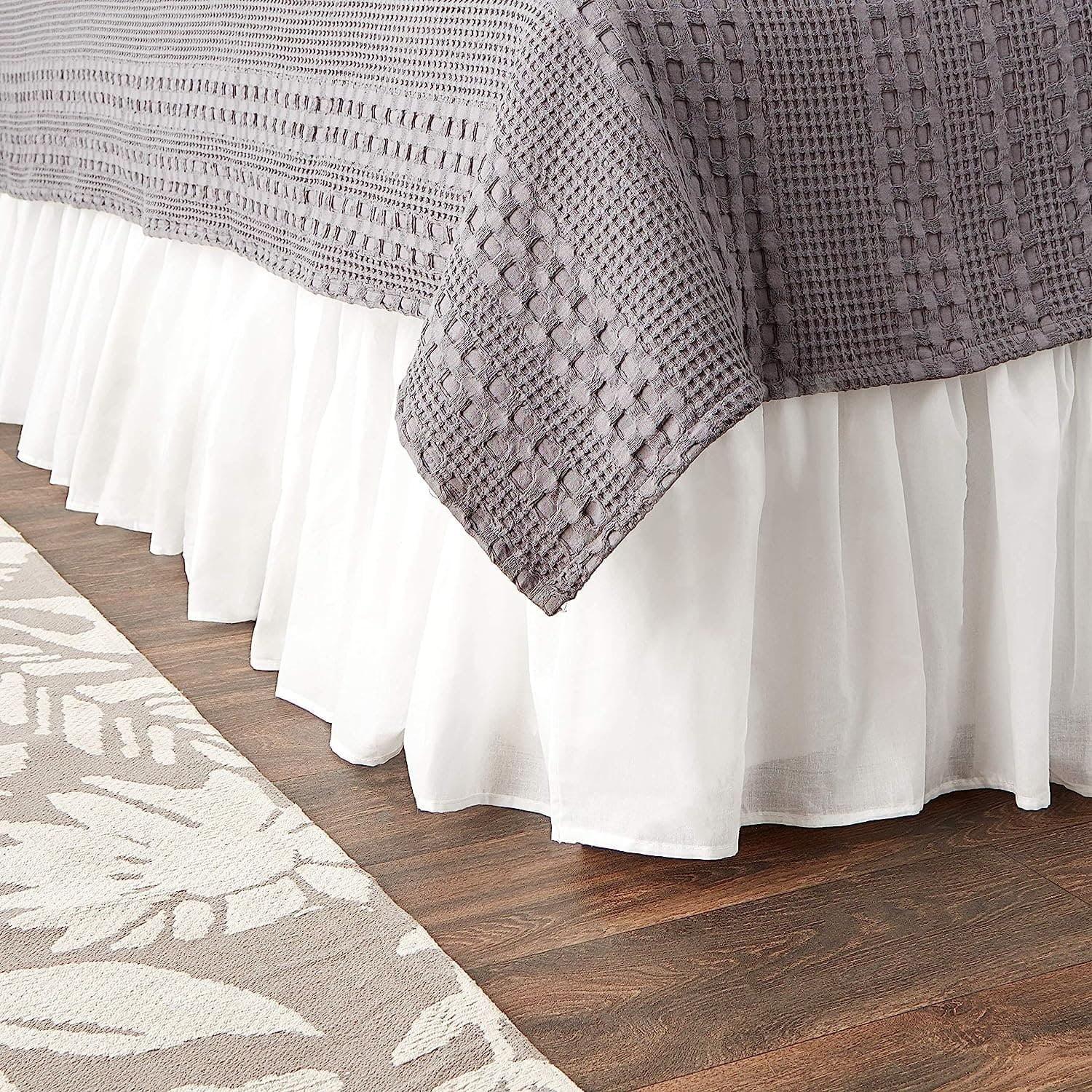 White Cotton Voile Twin Bed Skirt with 15-Inch Drop