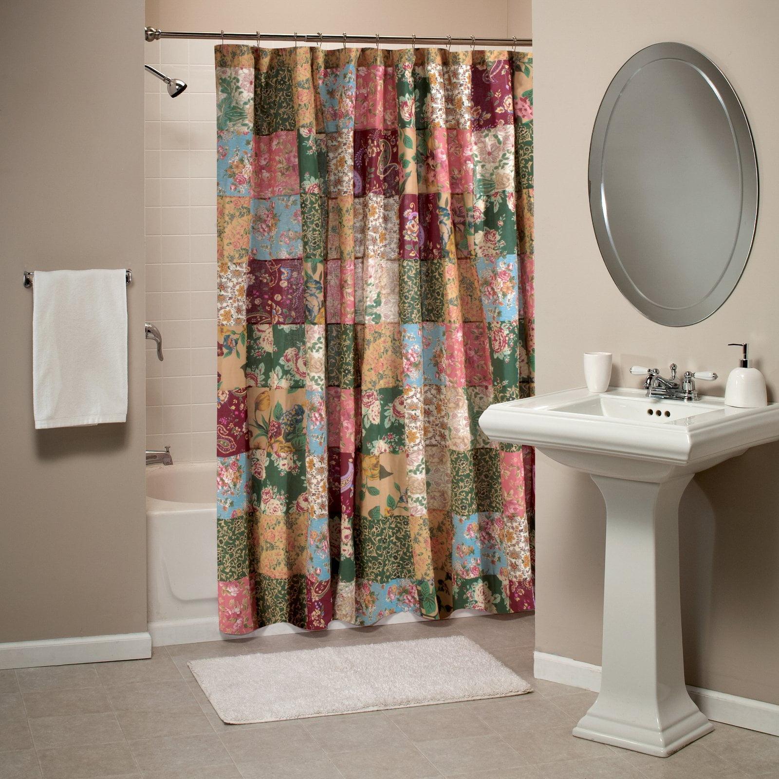 Antique Chic Patchwork Cotton Shower Curtain with Floral Patterns