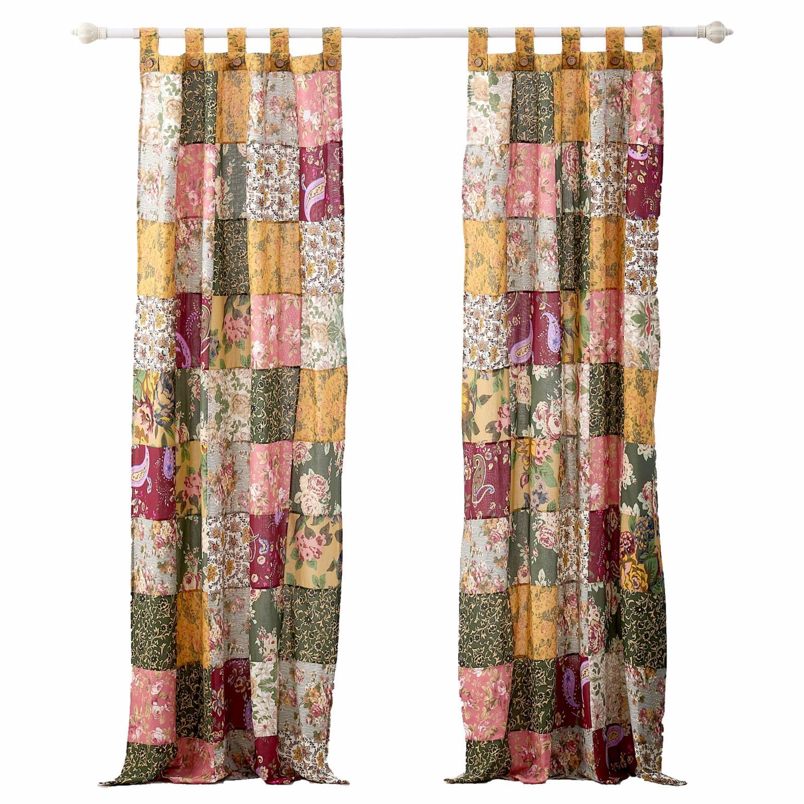 Antique Chic Patchwork Semi-Sheer Tab Top Curtain Panels