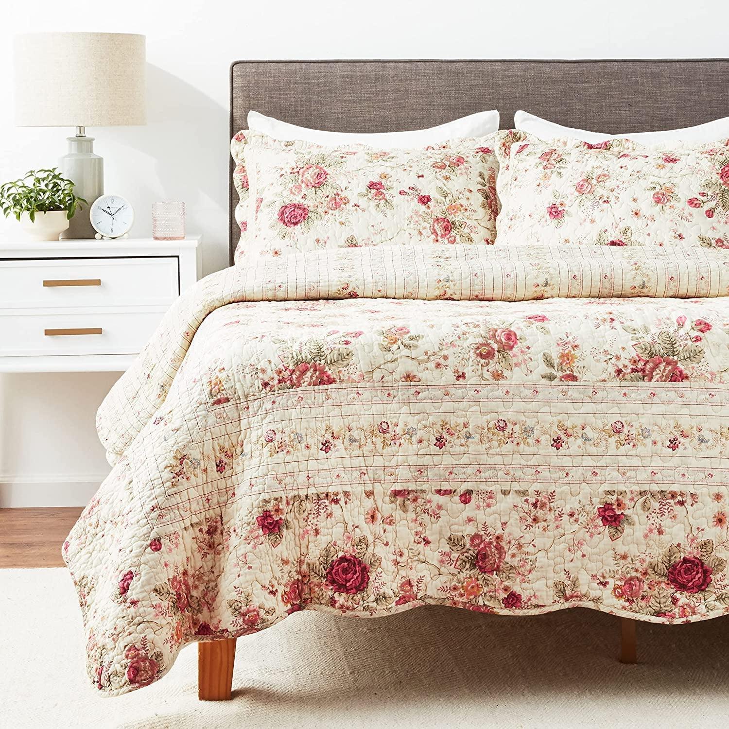 Antique Rose Cotton Reversible Quilt Set