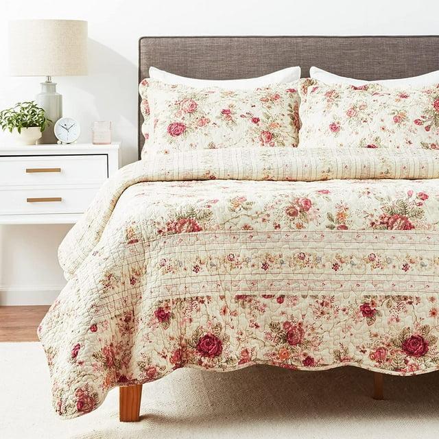 Antique Rose Cotton Reversible Quilt Set