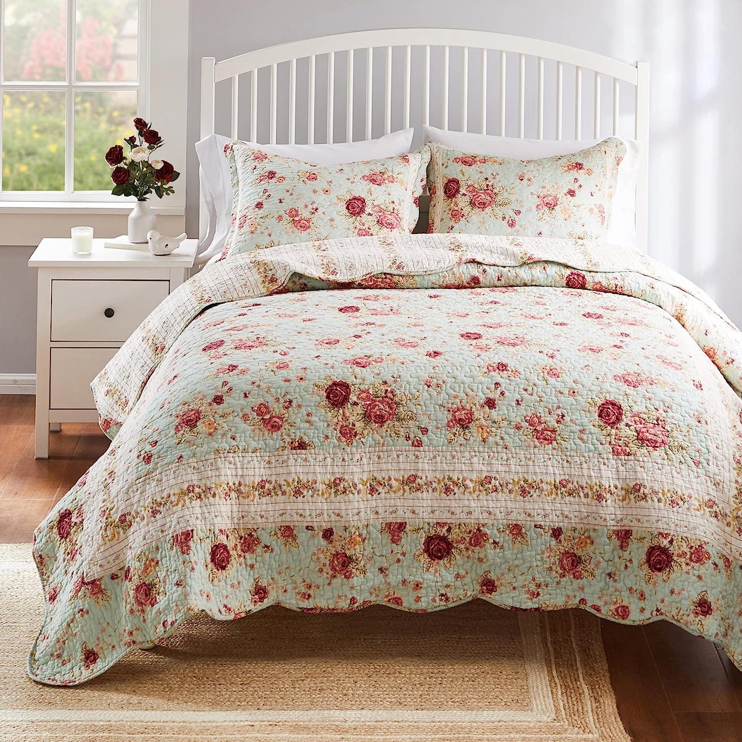 Antique Rose Cotton Reversible Quilt Set