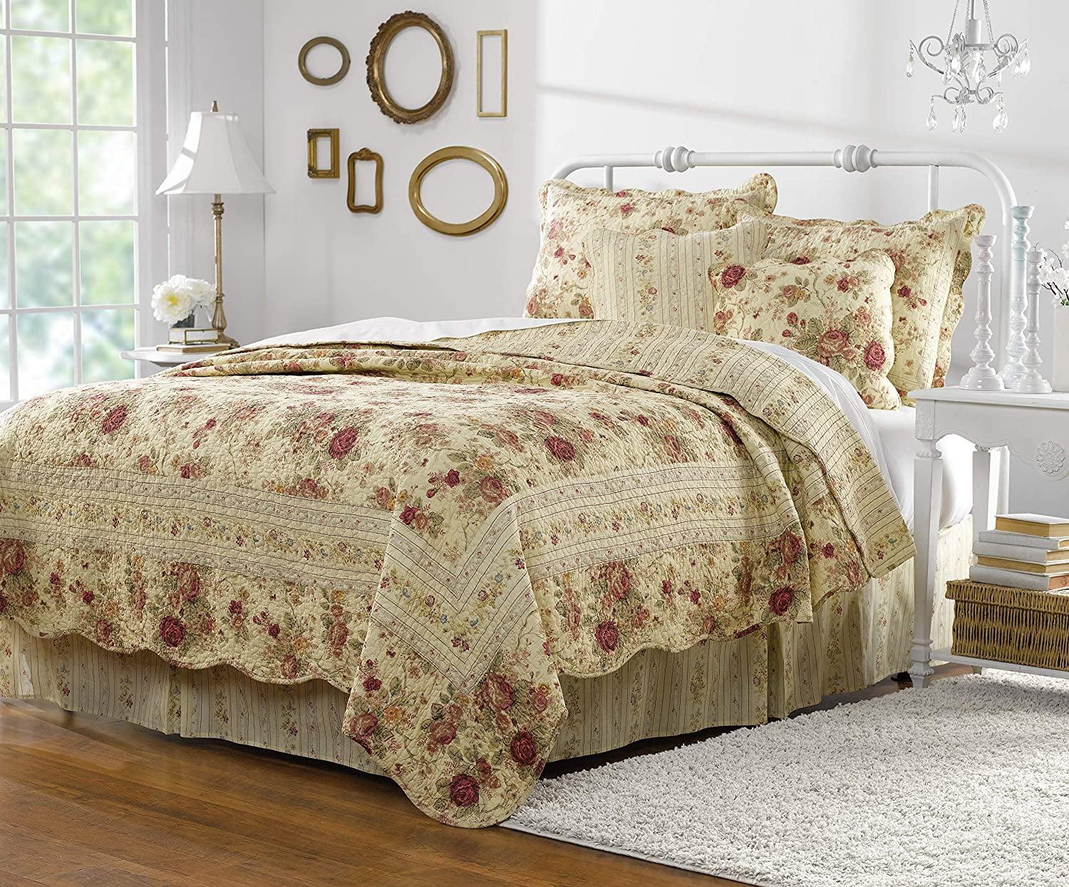 Antique Rose Quilt & Sham Bonus Set 5-Piece, Multicolor by Greenland Home Fashion