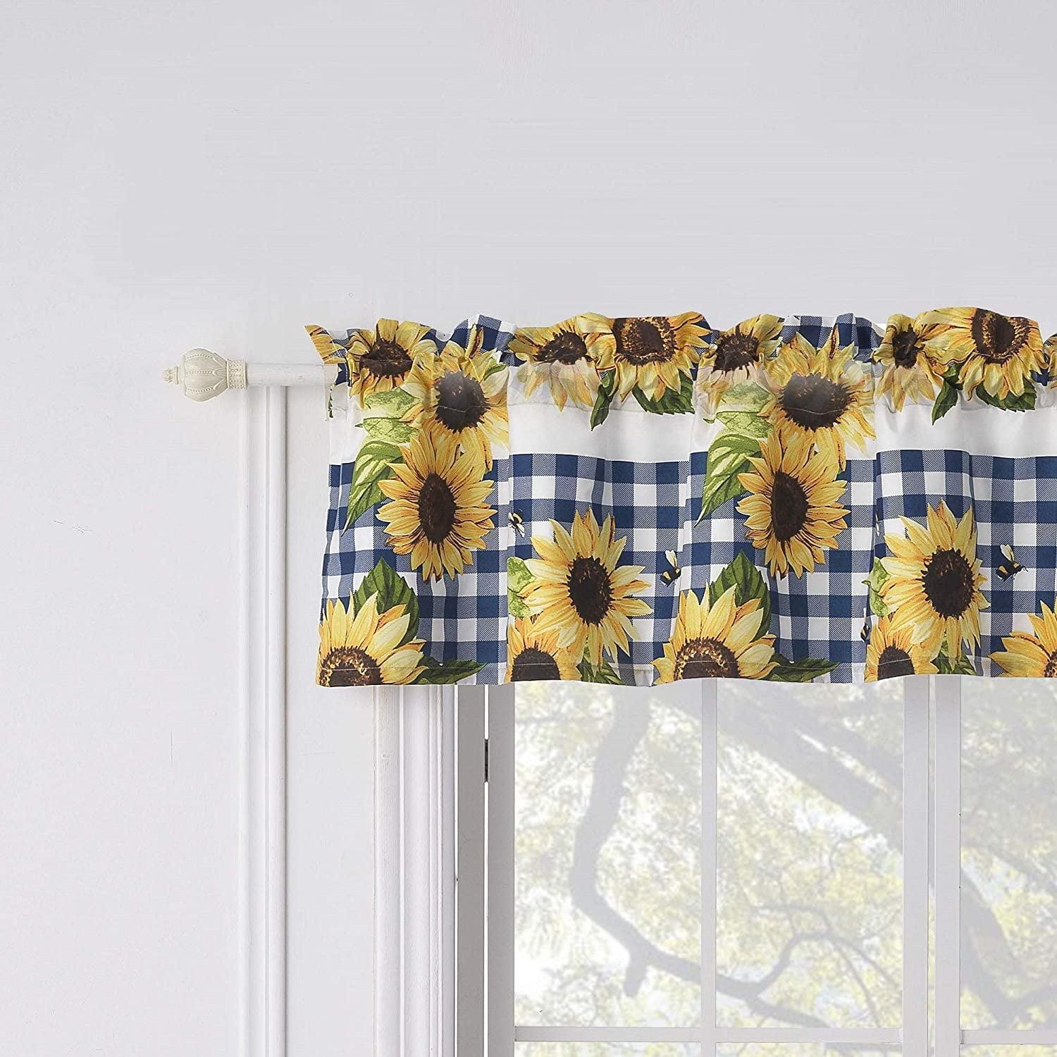 Barefoot Bungalow Sunflower Blue Checker Tailored 84" Window Valance