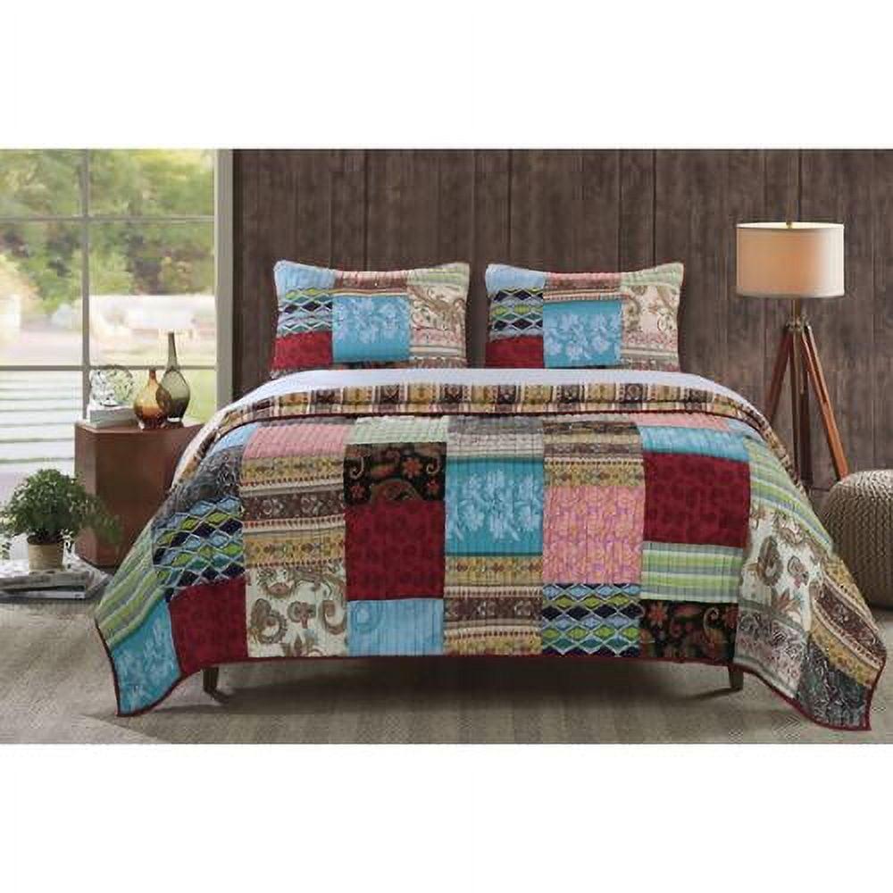 King Multicolor Cotton Reversible Patchwork Quilt Set