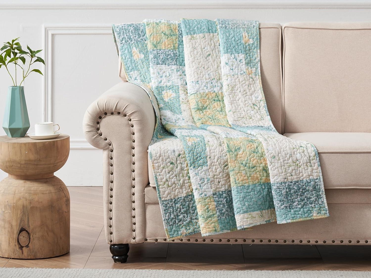 Evangeline Mist Cotton Patchwork Quilted Throw Blanket 50" x 60"