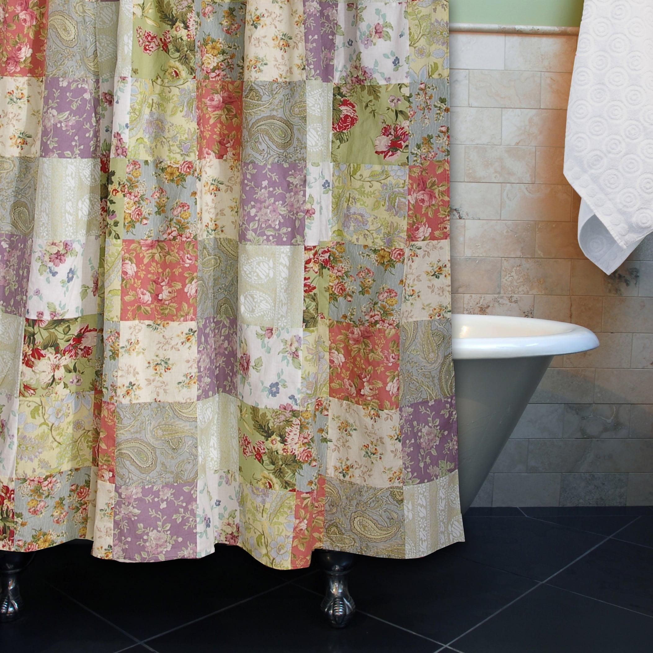 Blooming Prairie Patchwork Floral Cotton Shower Curtain