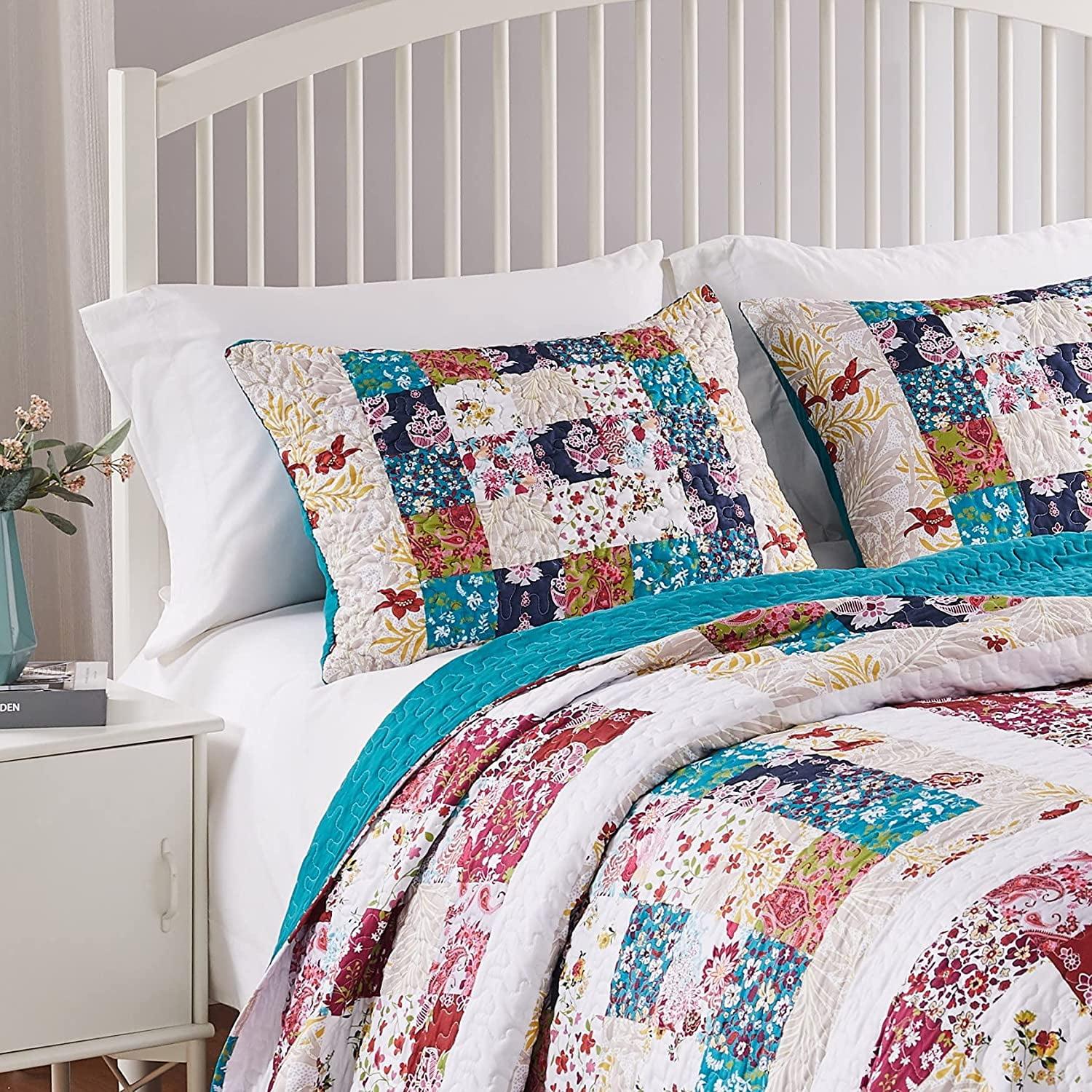 Harmony Teal Patchwork Quilted Cotton Pillow Sham