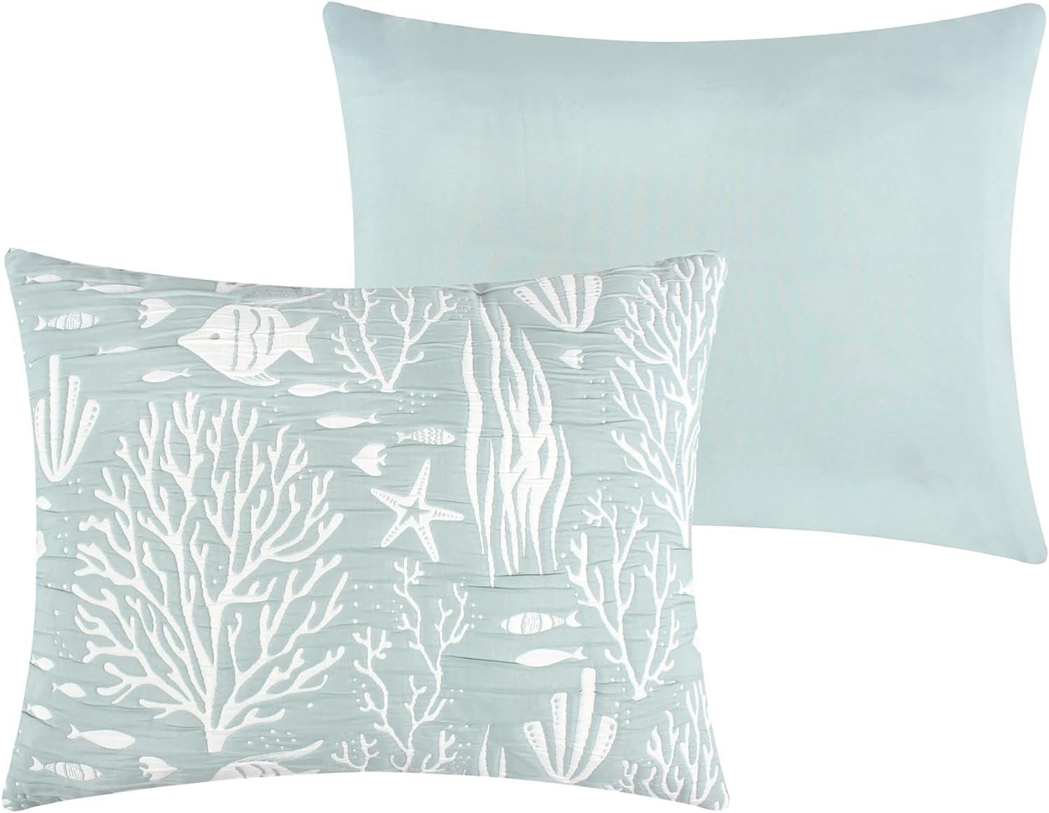 Seafoam and White Coastal Polyester Pillow Sham