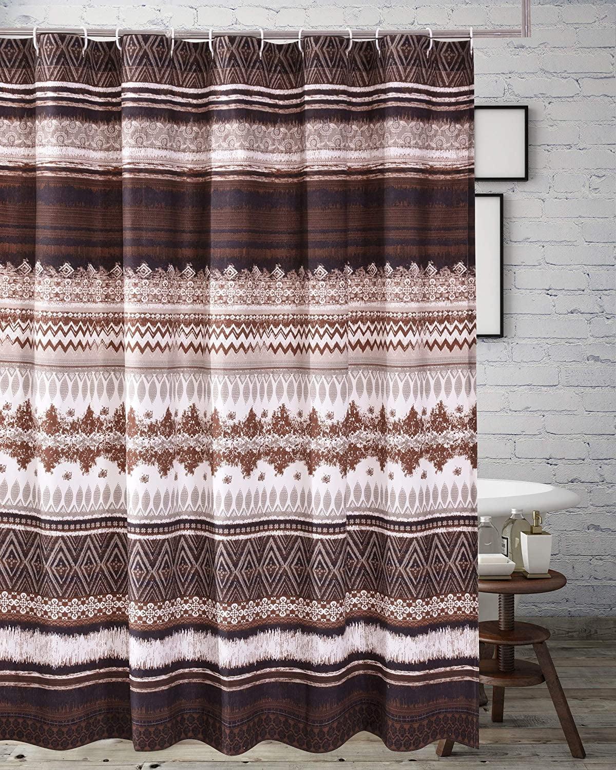 Southwestern Latte Brown and White Fabric Shower Curtain