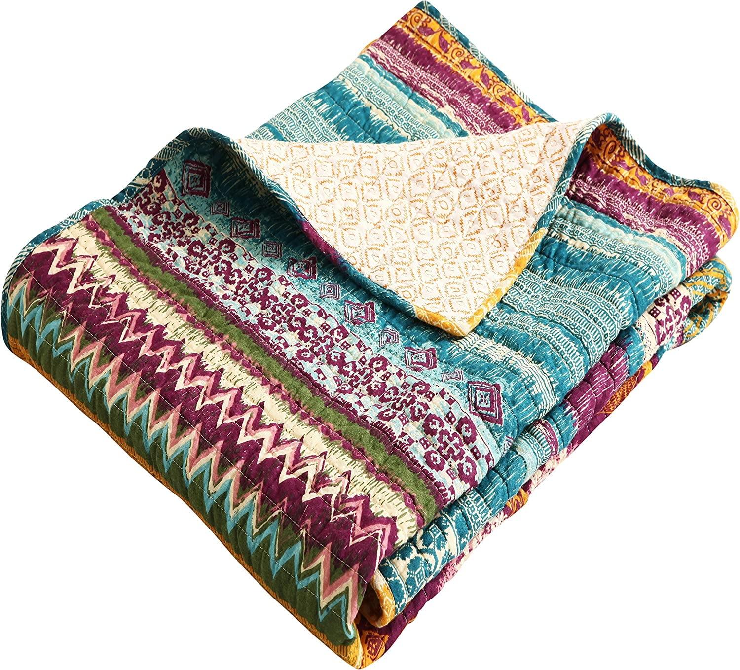 Southwest Reversible Cotton Throw Blanket, Fuchsia and Spruce