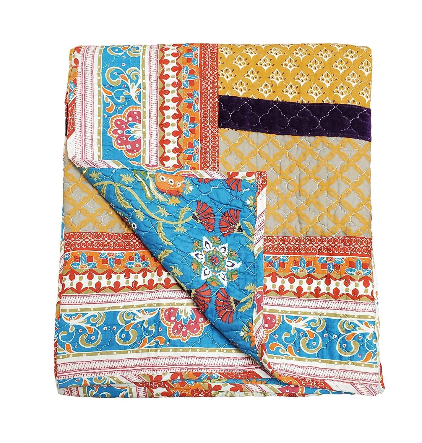 Bohemian Caribbean Blue Velvet-Embellished Cotton Throw 50x60"