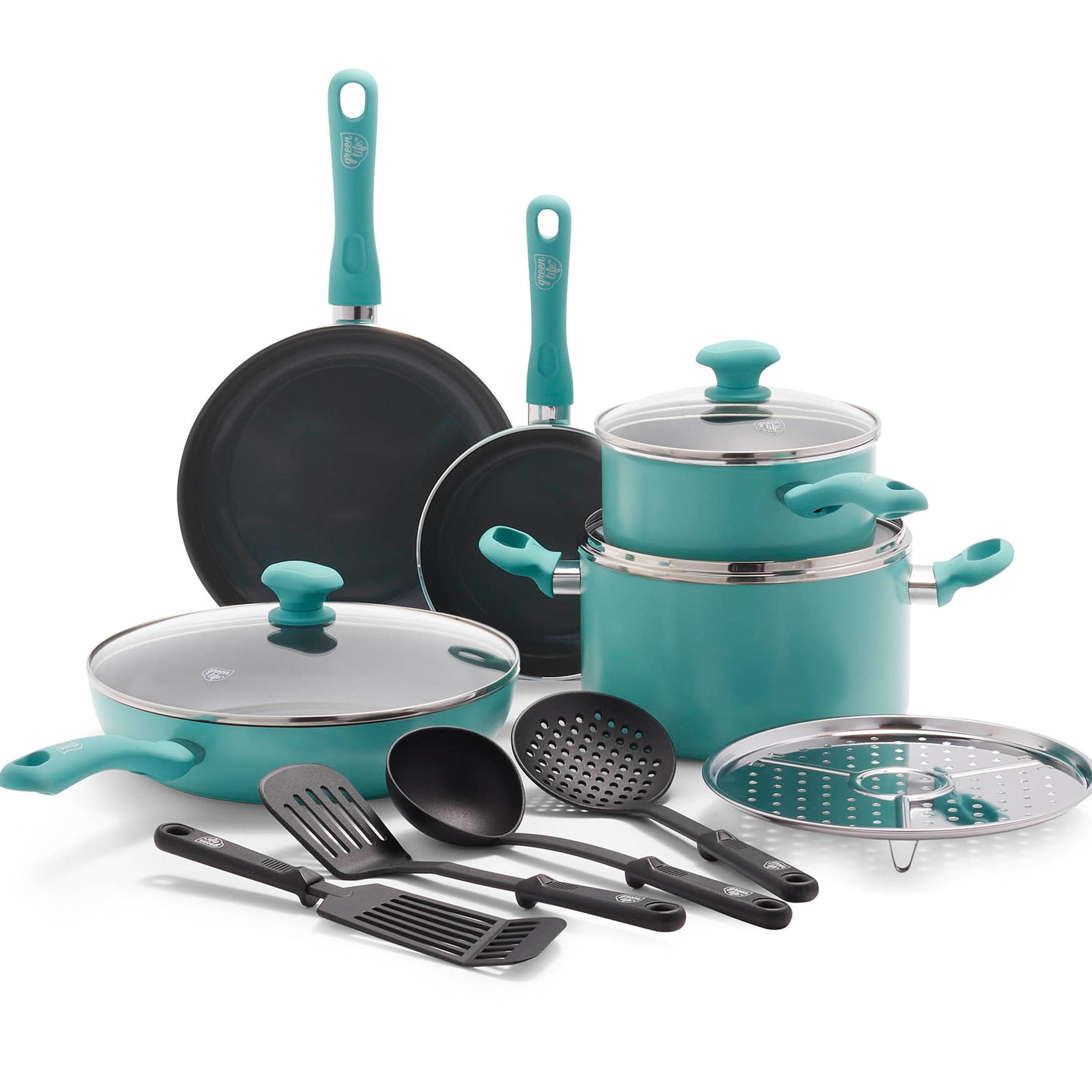 Turquoise Aluminum Non-stick 13-Piece Cookware Set