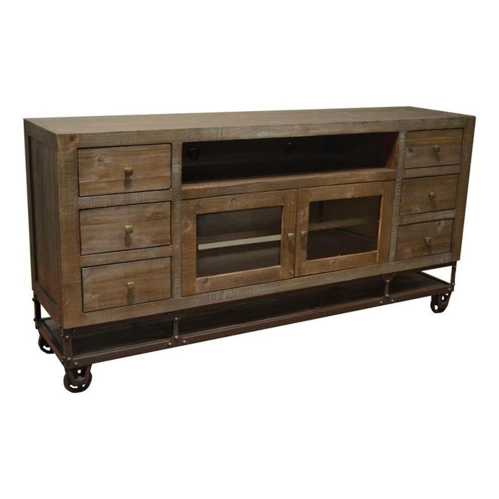 Brown Reclaimed Wood TV Stand with Cabinet and Drawers