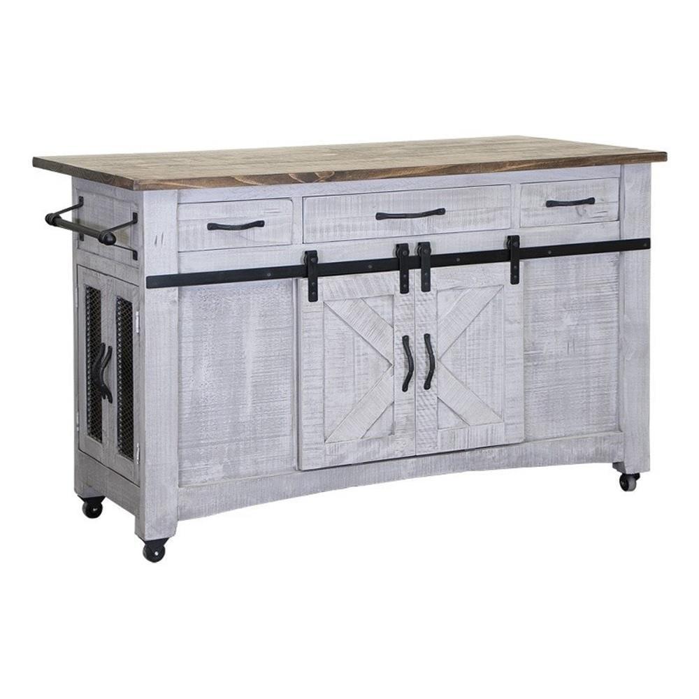 Greenview Distressed Gray Pine Wood Kitchen Island