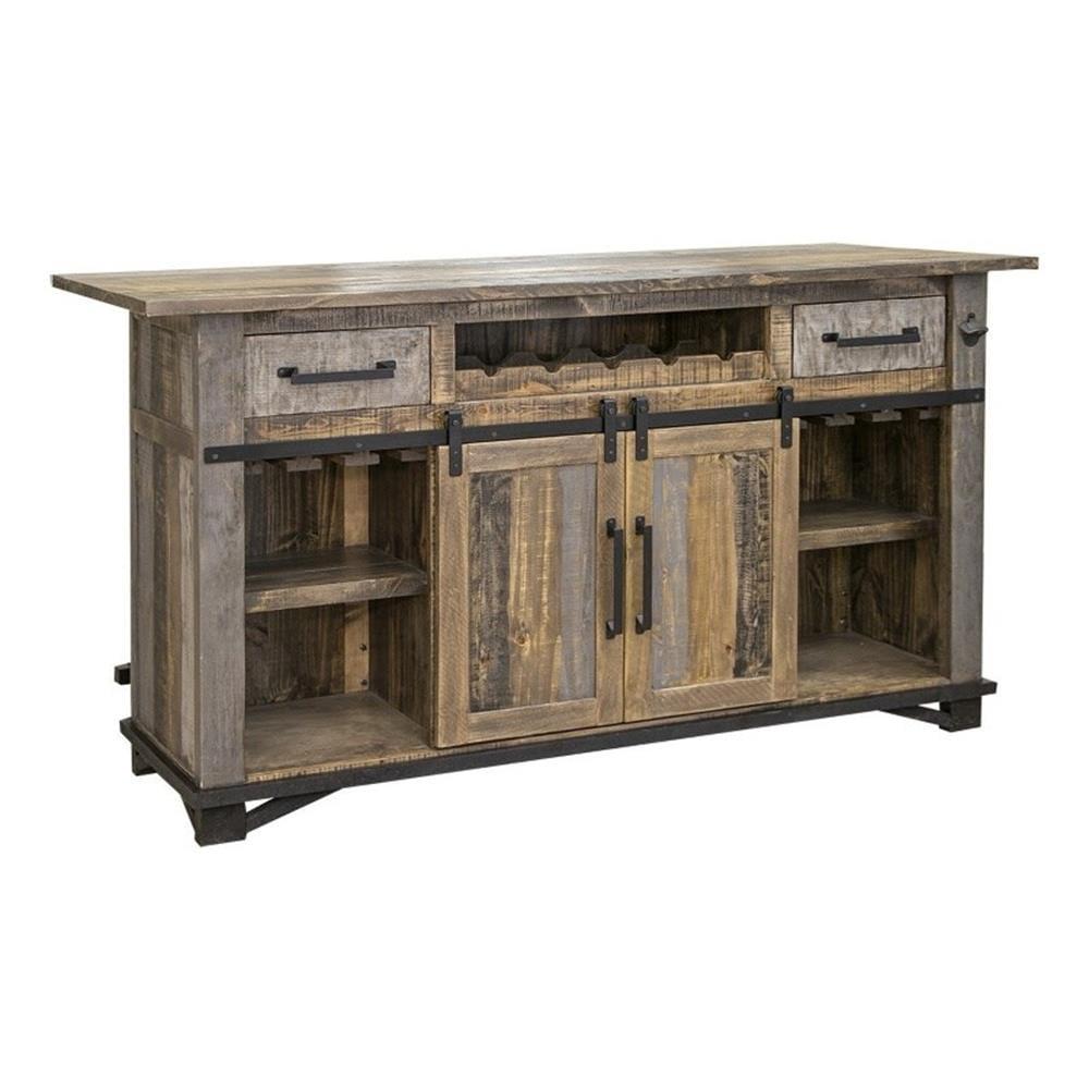 Greenview Loft Rustic Solid Wood Bar Counter with Iron Handles