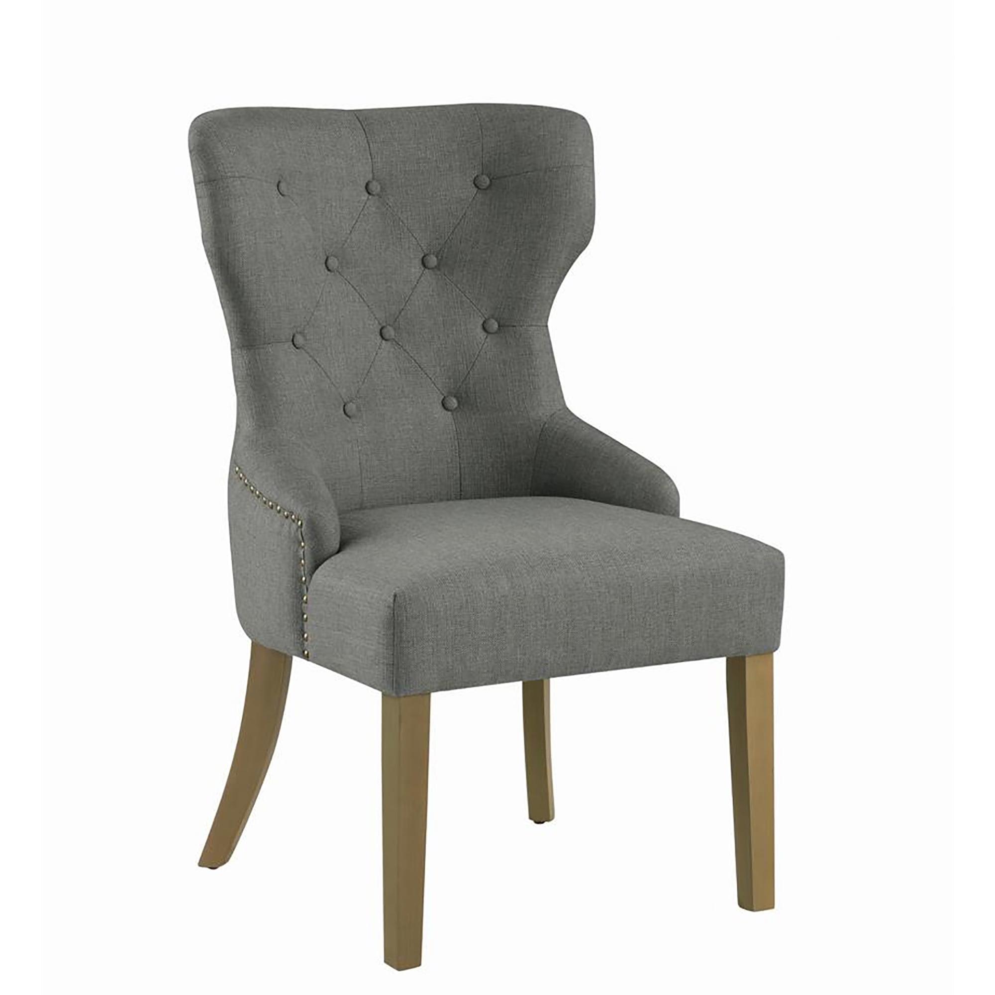 Elegant Dark Gray Tufted Side Chair with Wooden Legs