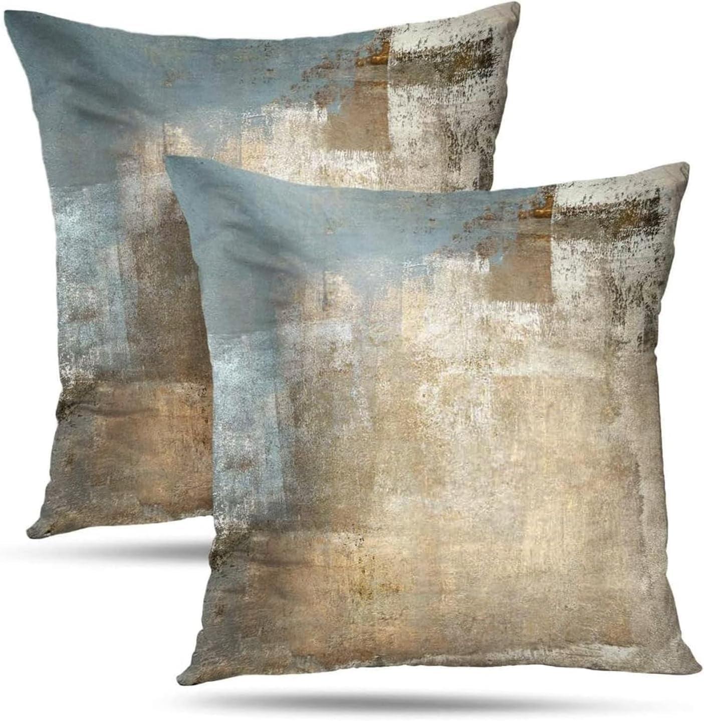 Grey and Beige Abstract Art Contemporary Pillow Cover, Modern Neutral Decorative Throw Pillows Cushion Cover for Bedroom Sofa Living Room 20 x 20 Inch Set of 2