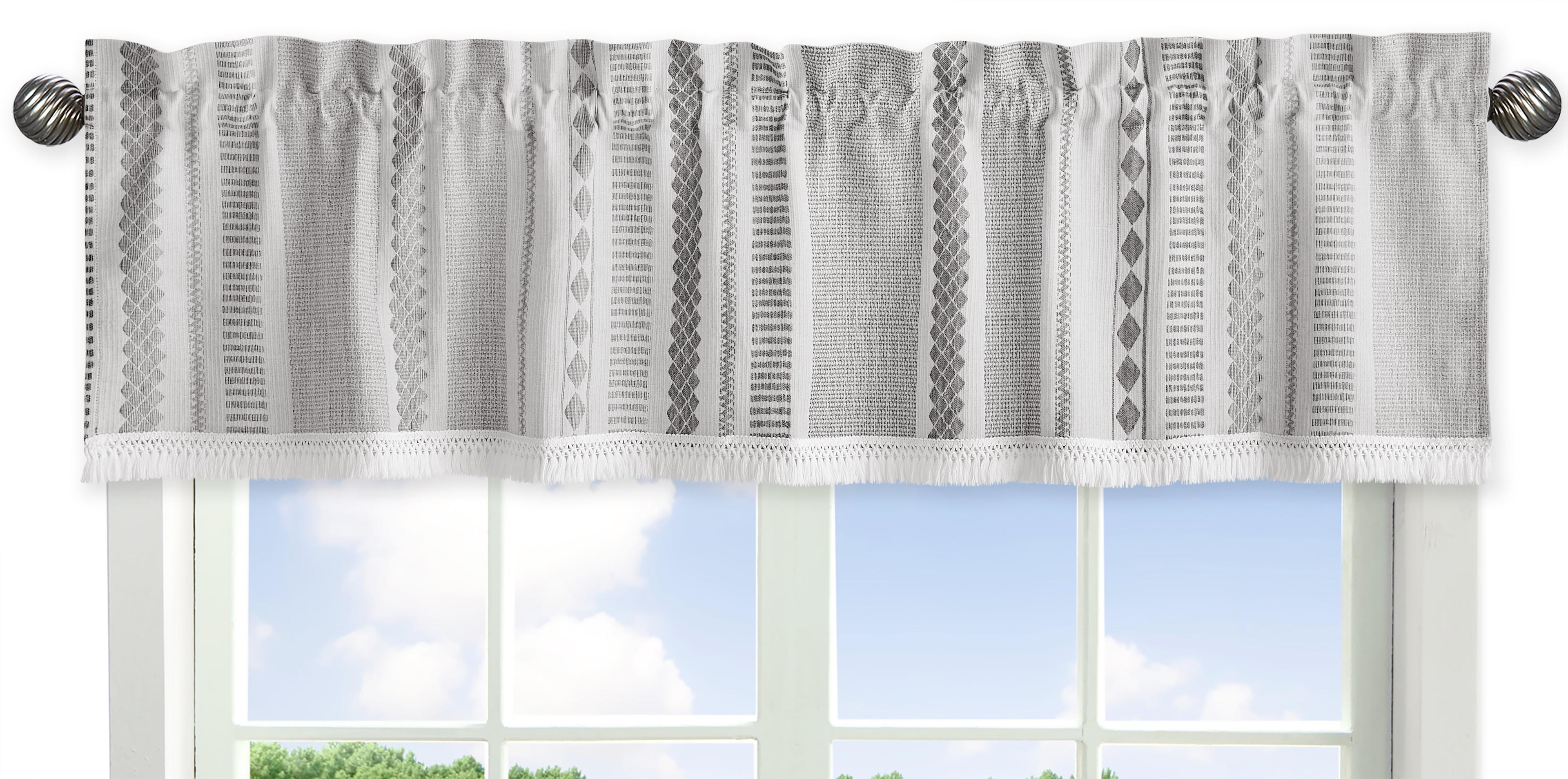 Geometric Cotton Tailored 54" Window Valance Grey Off White and Ivory