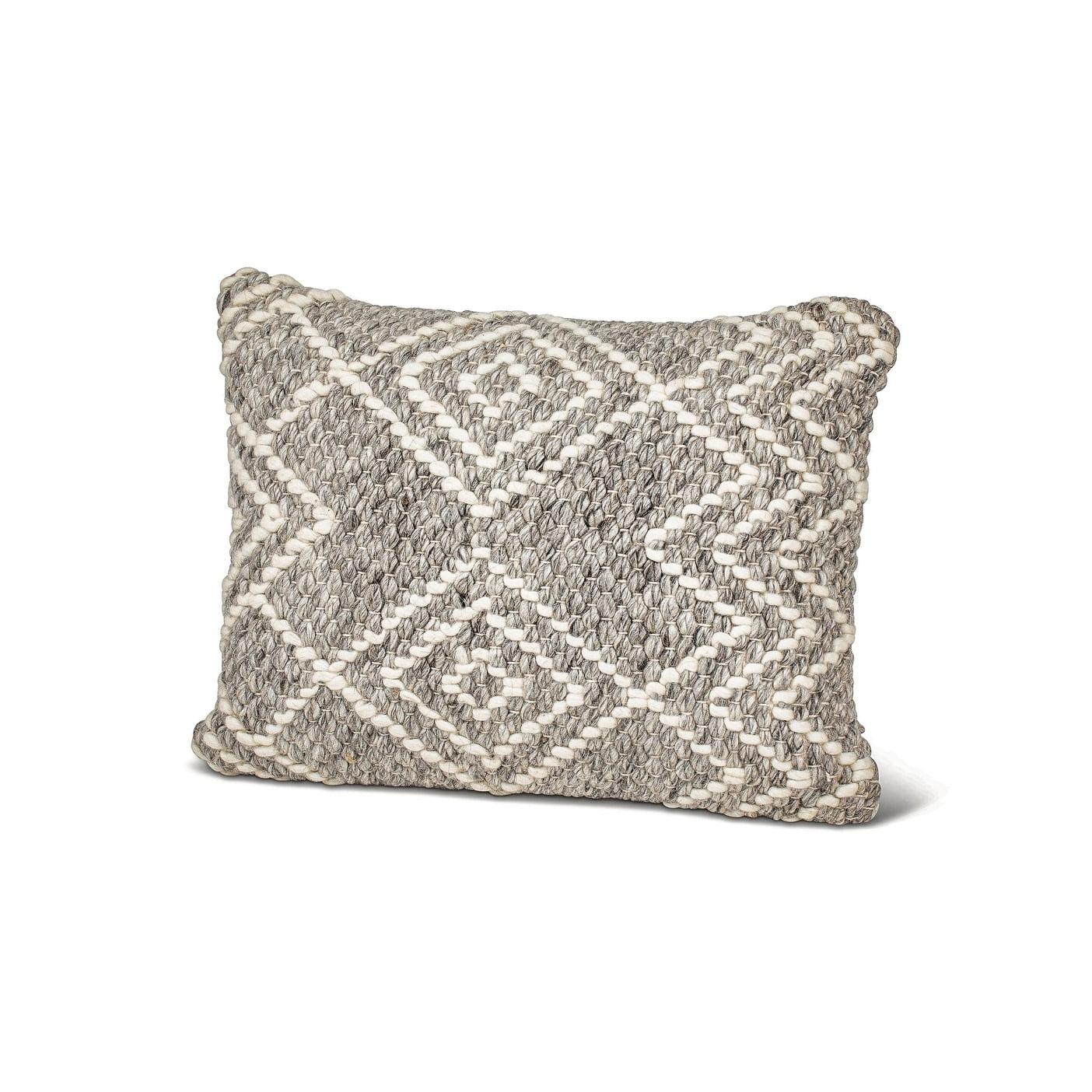 Anaya Grey Diamond Handwoven Wool and Cotton Pillow