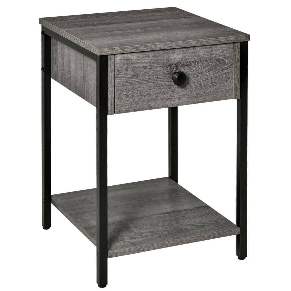 Gray Wood and Black Steel Square End Table with Storage