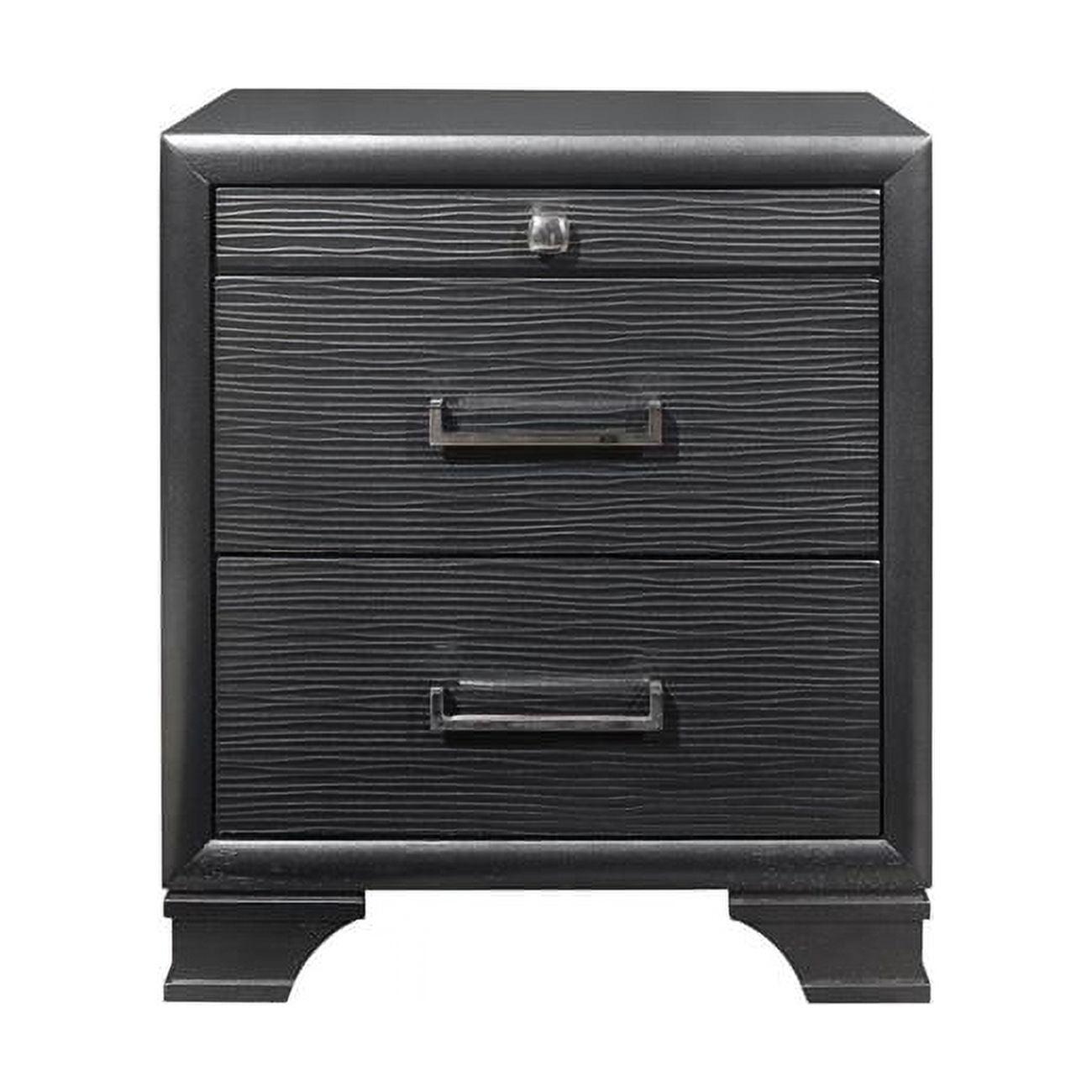 Contemporary Grey Rubberwood Nightstand with Textured Drawers