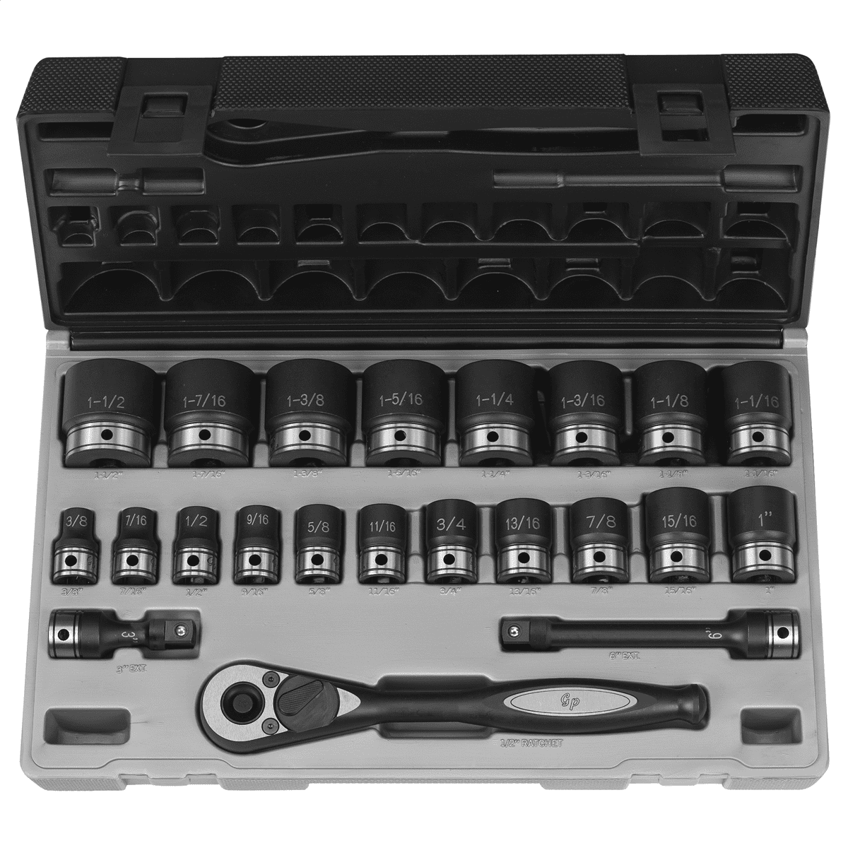 Grey Pneumatic 82222 1/2" Dr. 22pc Fractional Duo-Socket Set - 12 Point