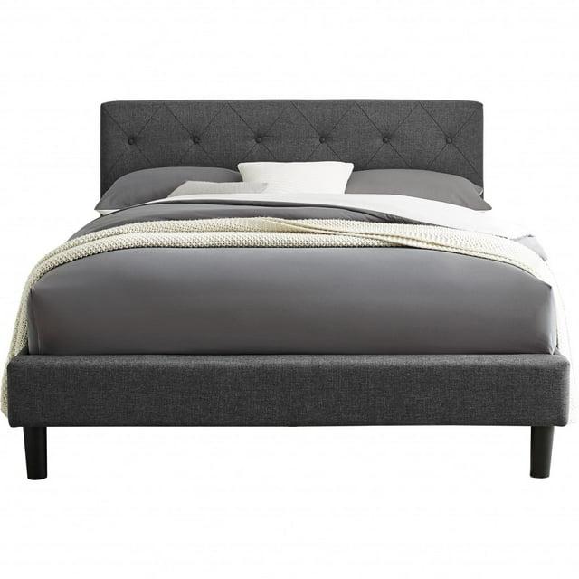 Camden Isle Monticello Platform Bed | Diamond Tufted Headboard | Queen, Gray