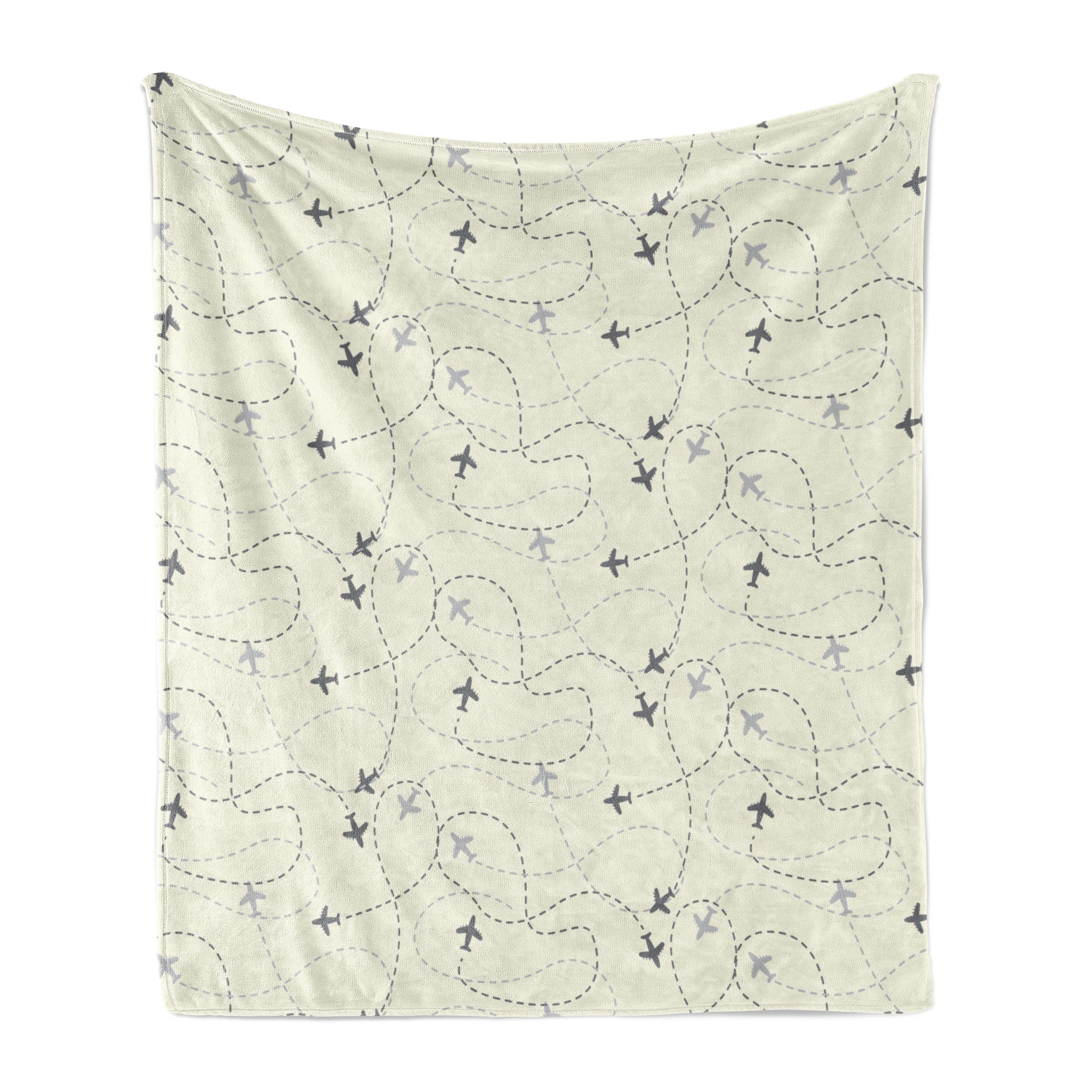 Ambesonne Airplane Print Fleece Throw Blanket Minimal Silhouettes Cream Grey