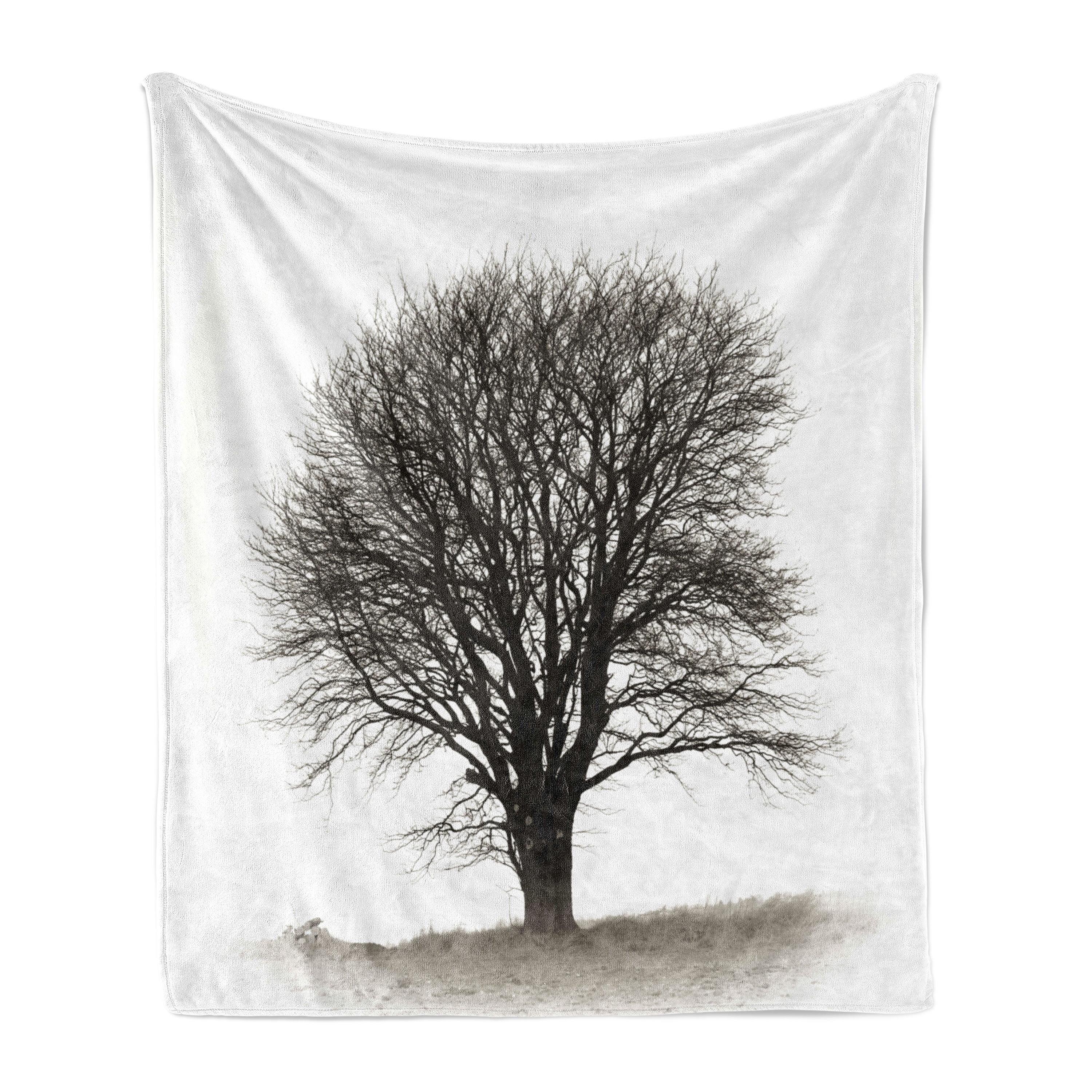 Ambesonne Grey Fleece Blanket Fall Tree Monochrome Art Beige Black