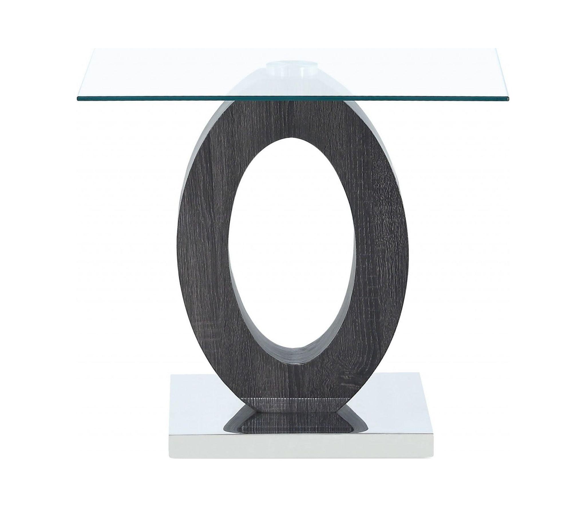 Gray Oval Wood and Glass End Table