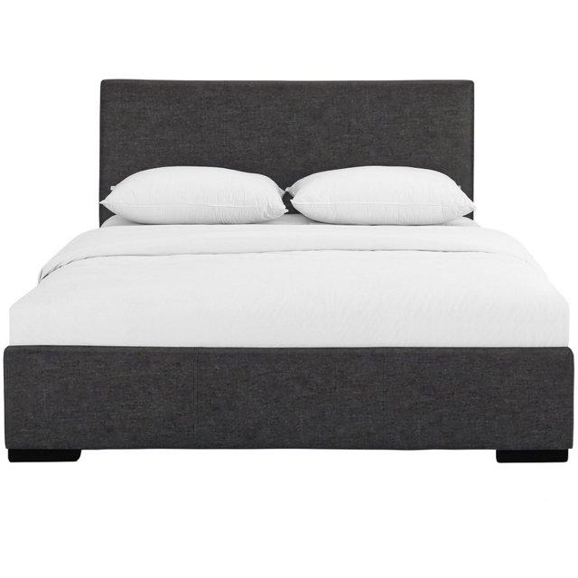 Grey Upholstered Queen Platform Bed