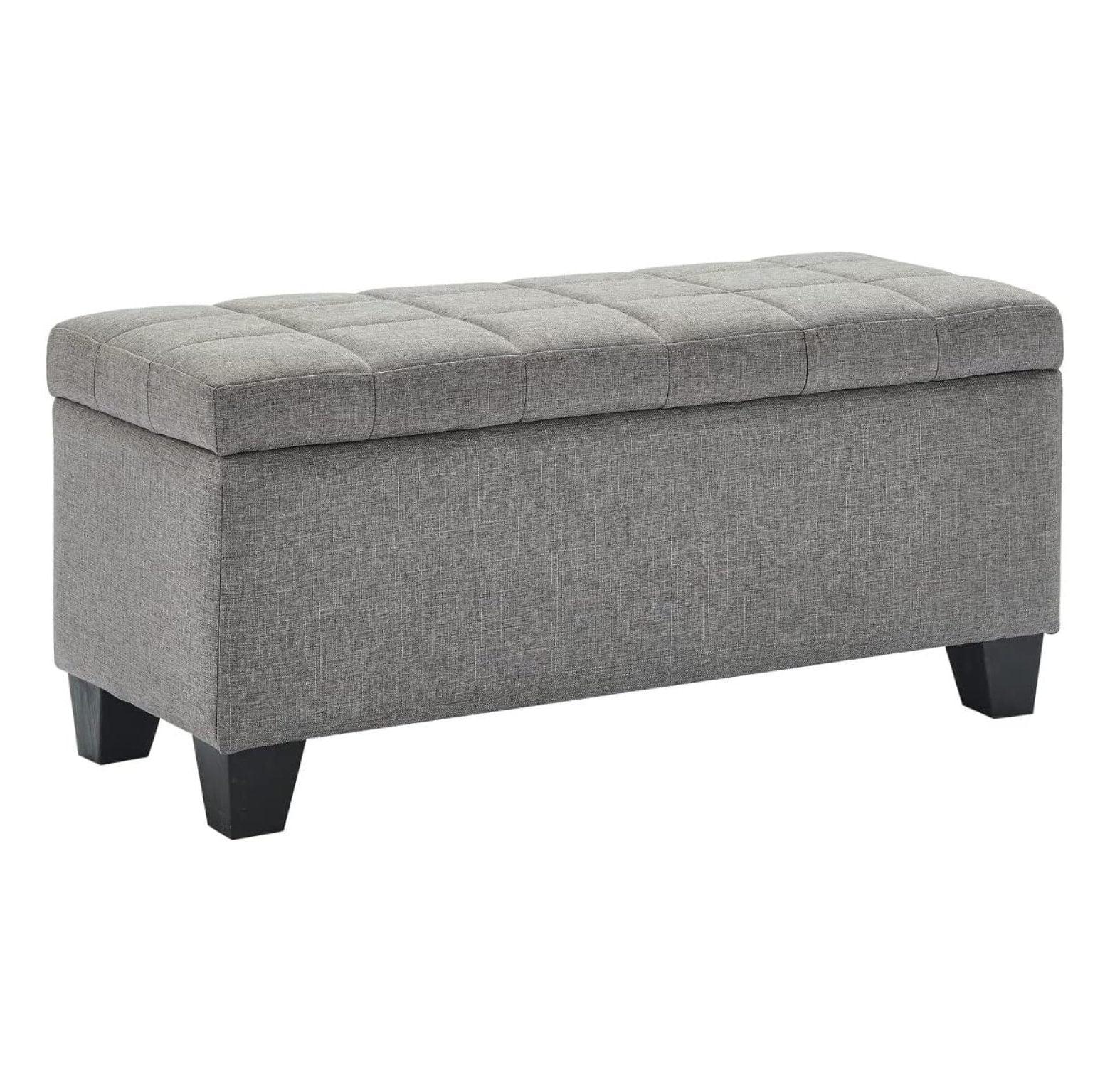 Plush Grey Tufted Upholstered Storage Ottoman, 35.5" x 16.5"