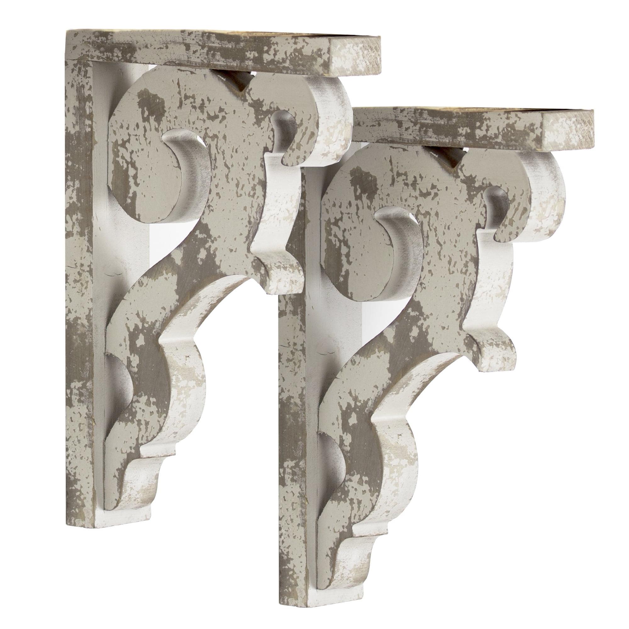 Distressed Gray and White Wood Corbel Brackets Set