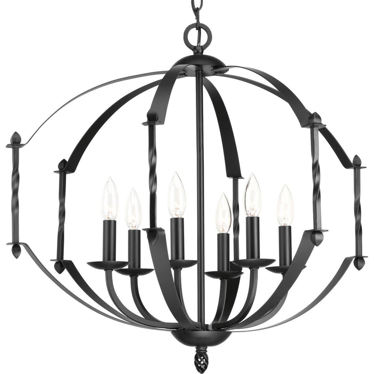 Black Iron Six-Light Candle Chandelier