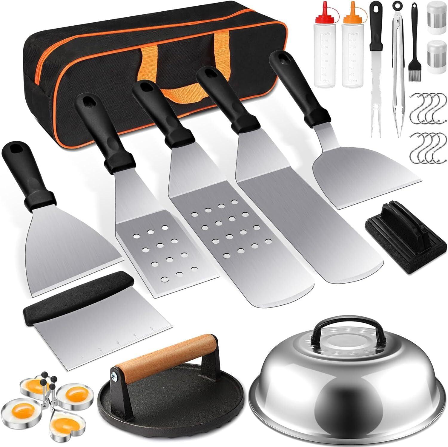 Griddle Accessories Kit, 29 Pcs Griddle Grill Tools Set for Blackstone and Camp Chef, Professional Grill BBQ Spatula Set with Basting Cover, Spatula, Scraper, Bottle, Egg Ring