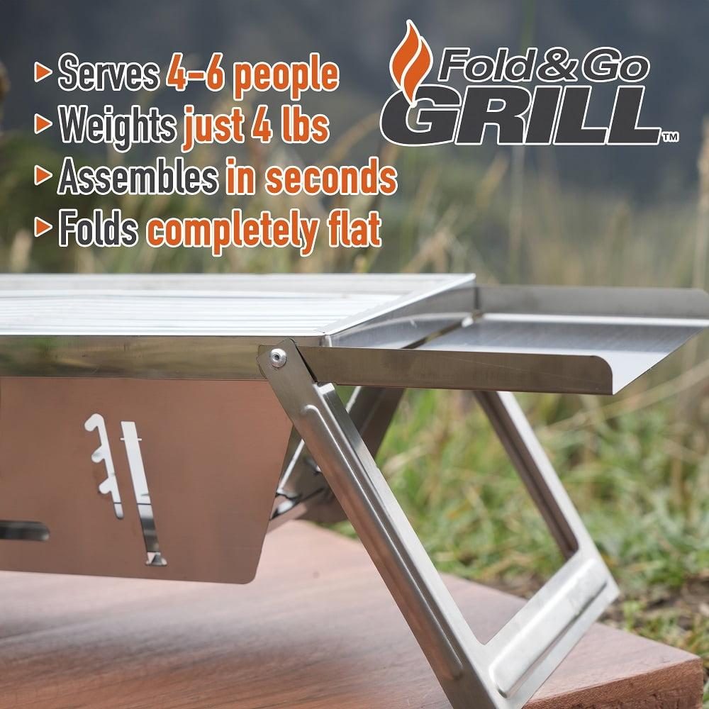 Foldable Stainless Steel Portable Charcoal Grill with Folding Shelves