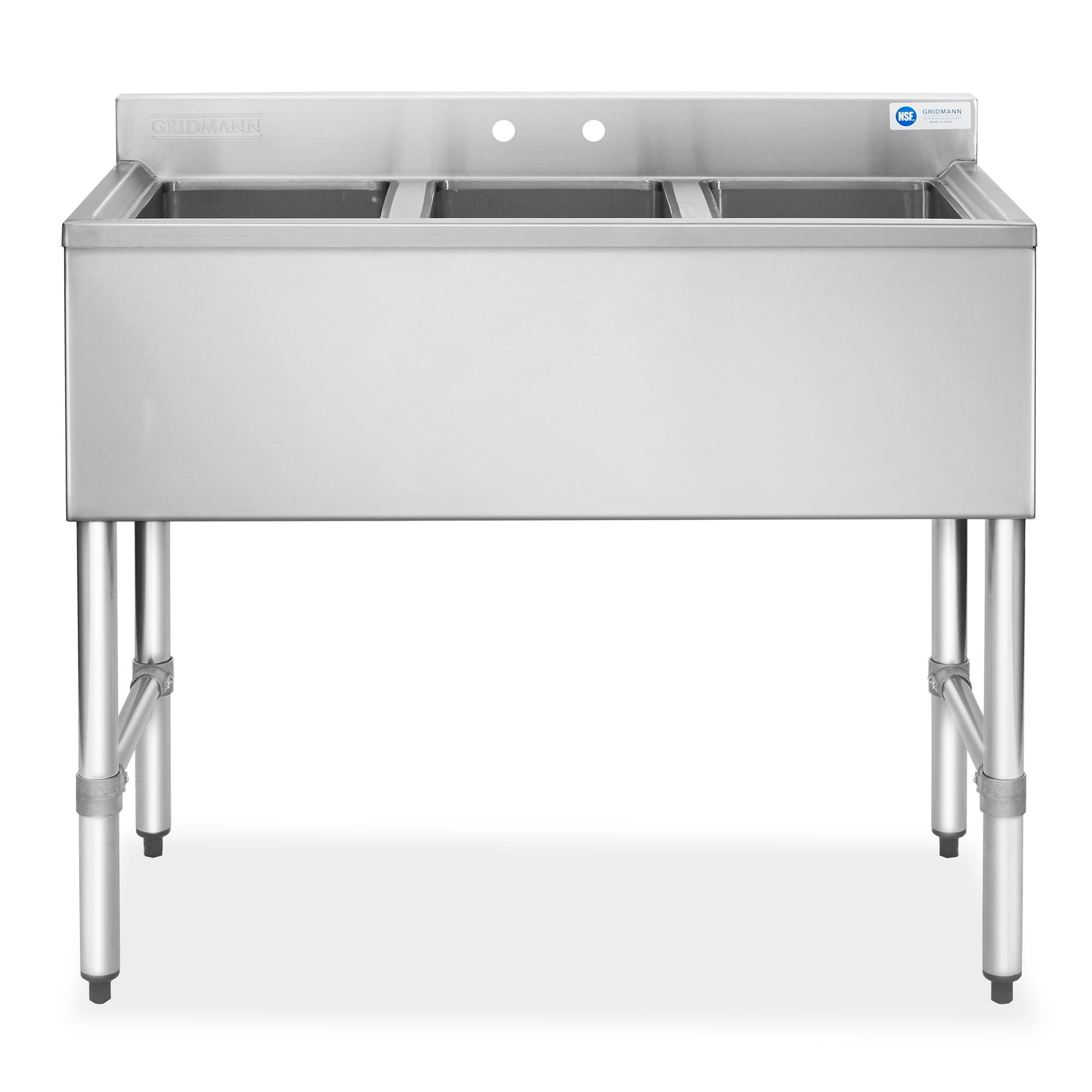 3 Compartment NSF Stainless Steel Commercial Bar Sink By GRIDMANN