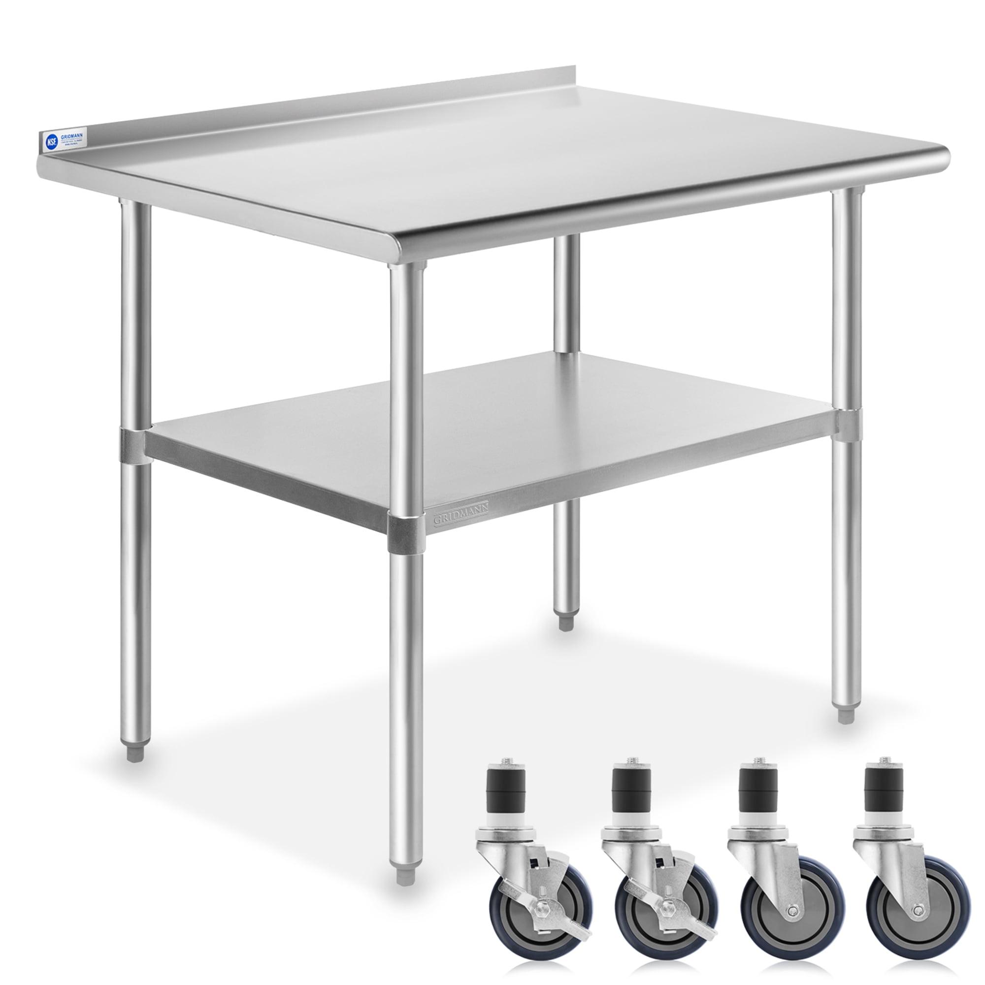 24" W x 39.5" H Stainless Steel Prep Table with Backsplash, Undershelf, and Caster Wheels