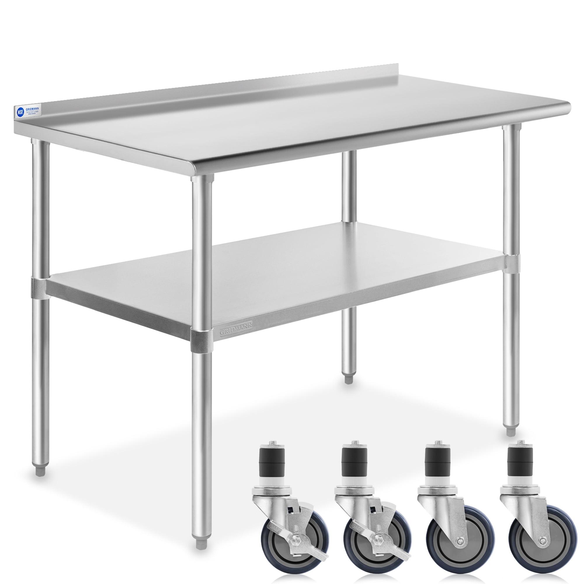 24" W x 48" L Stainless Steel Work Table with Undershelf, Backsplash, and Caster Wheels