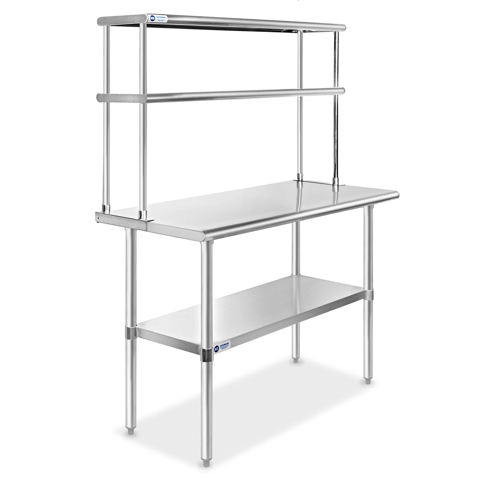 30" D x 34.5" H Stainless Steel Prep Station with Undershelf and Double Overshelf