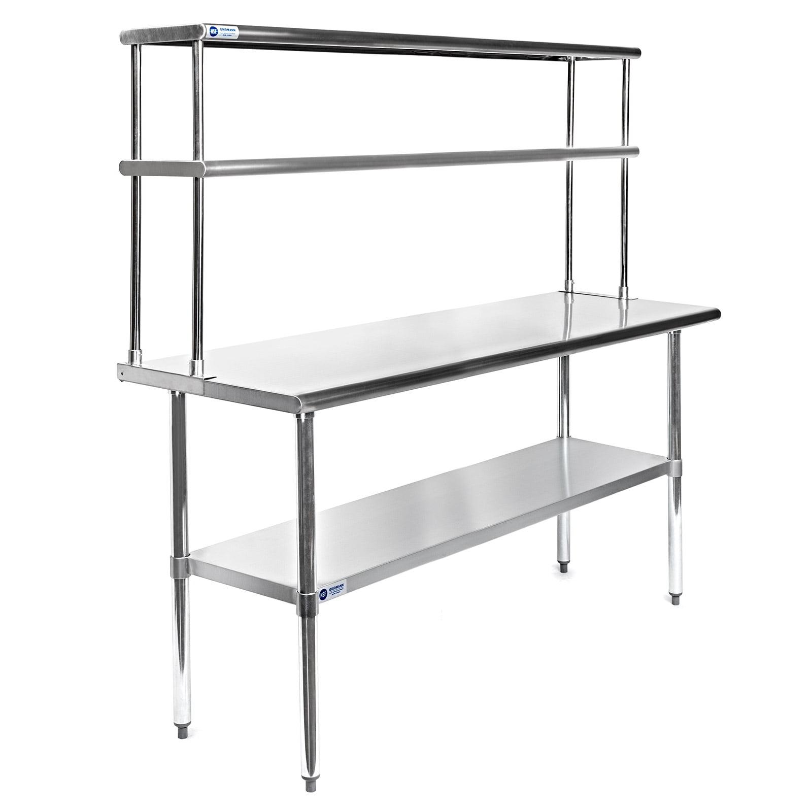 30" D x 34.5" H Stainless Steel Prep Station with Undershelf and Double Overshelf