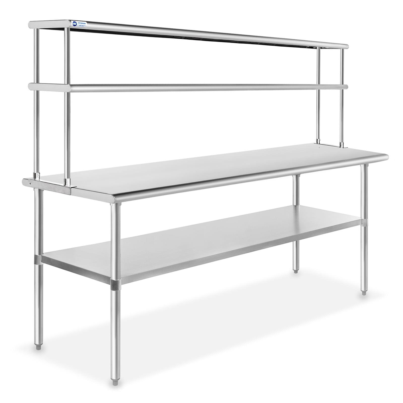 72" Stainless Steel Heavy-Duty Kitchen Prep Table with Double Overshelf