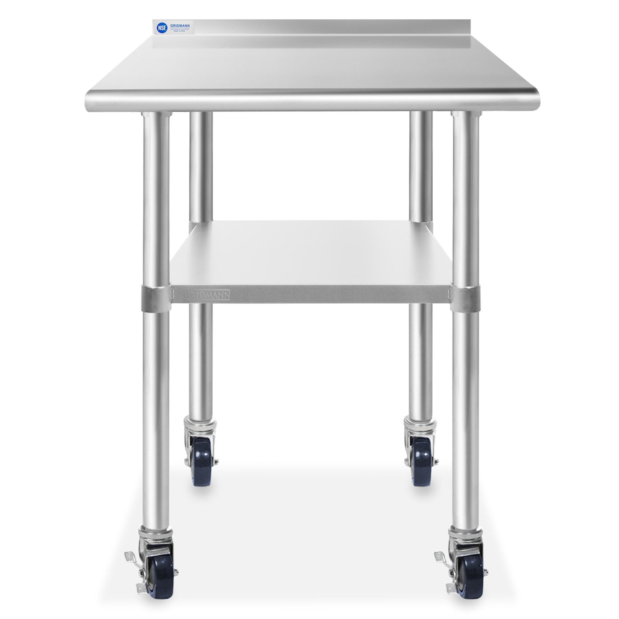 24" W x 39.5" H Stainless Steel Prep Table with Backsplash, Undershelf, and Caster Wheels