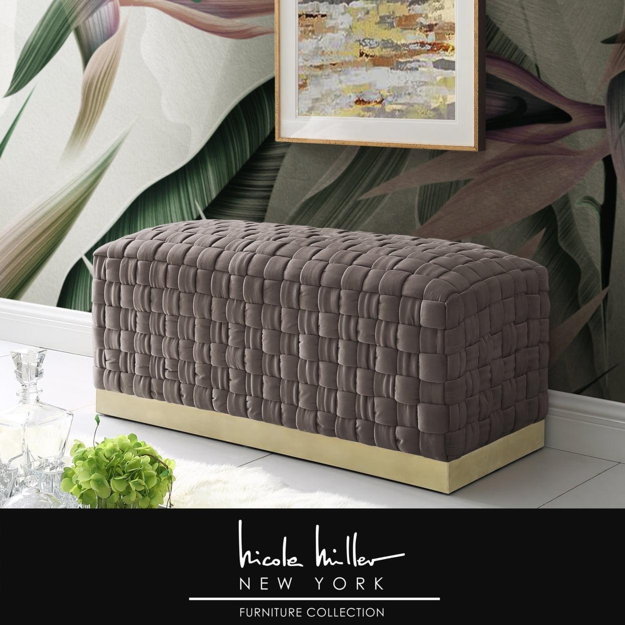 Griffin Velvet Hand Woven Bench-Luxurious Upholstery-Matte Stainless Steel Base-By Nicole Miller