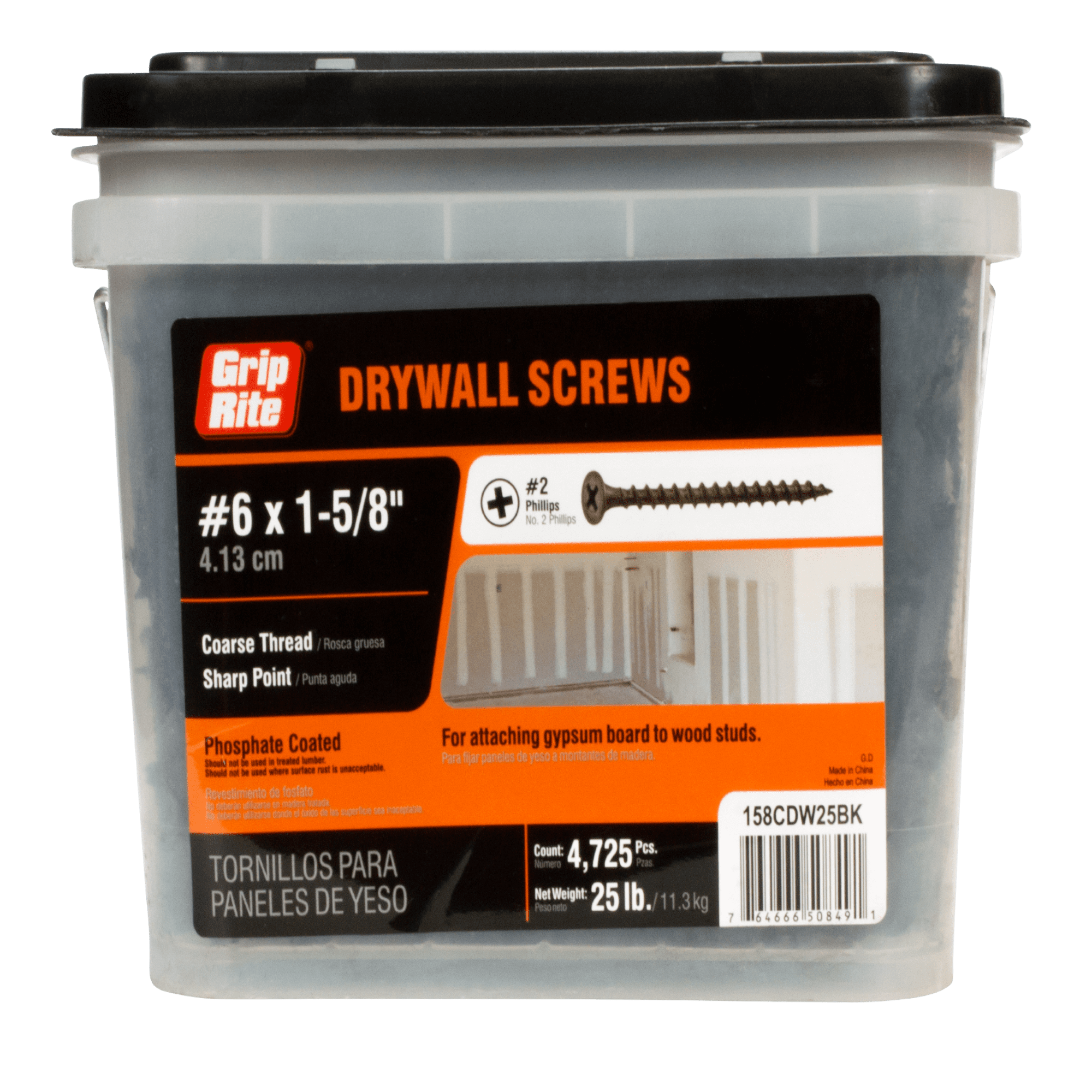Grip-Rite No. 6 wire X 1-5/8 in. L Phillips Drywall Screws 5000 pk